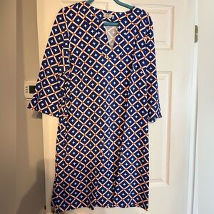 Katherine Way Blue and Orange Patterned Dress